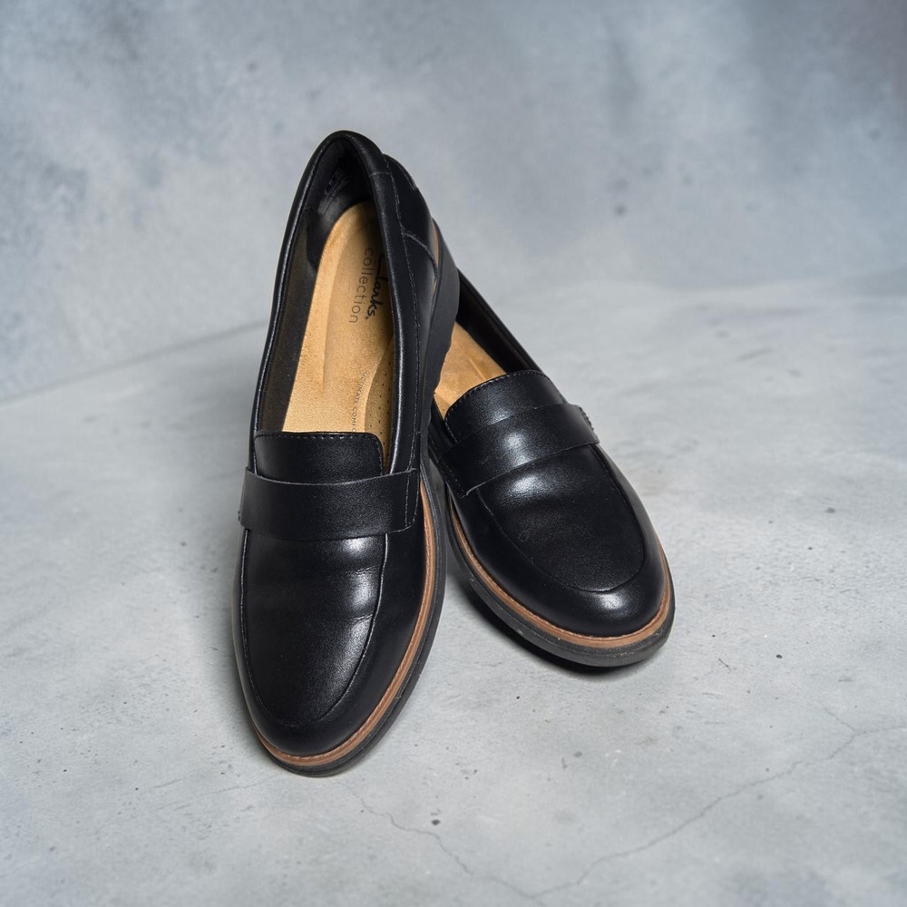 Clarks Collection Leather Penny Loafers Black Dark Academia Preppy Size 12 M